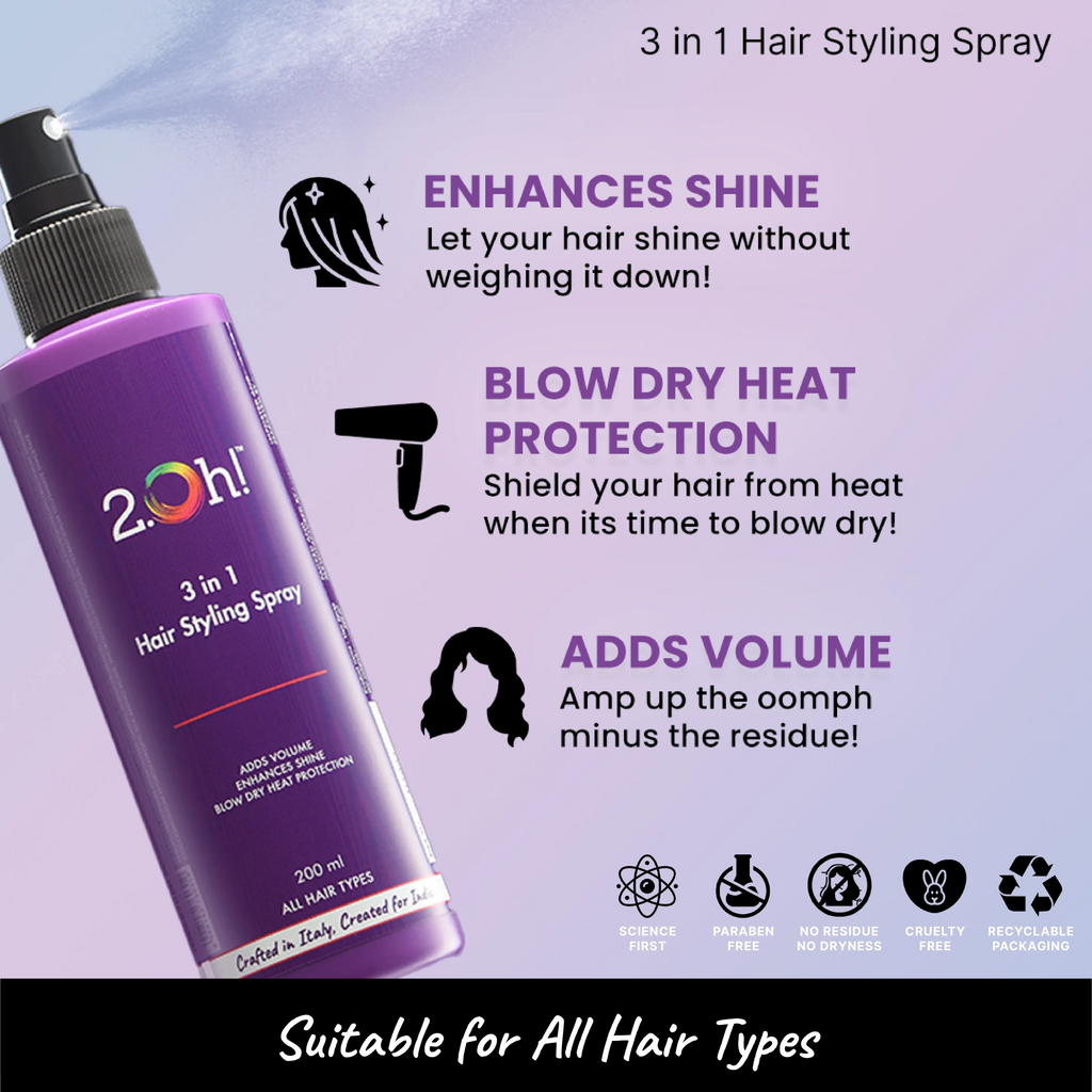 2.Oh! 3 in 1 Hair Styling Spray which Enhances Shine and Adds Volume