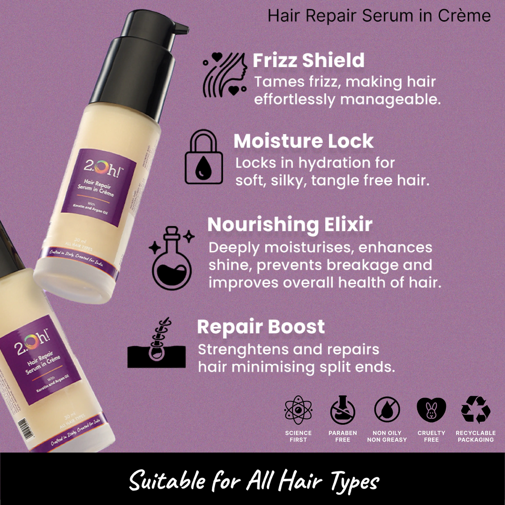 2.Oh! Hair Repair Crème Serum for Frizz Shield, Moisture Lock, Nourishing Elixir, and Repair Boost